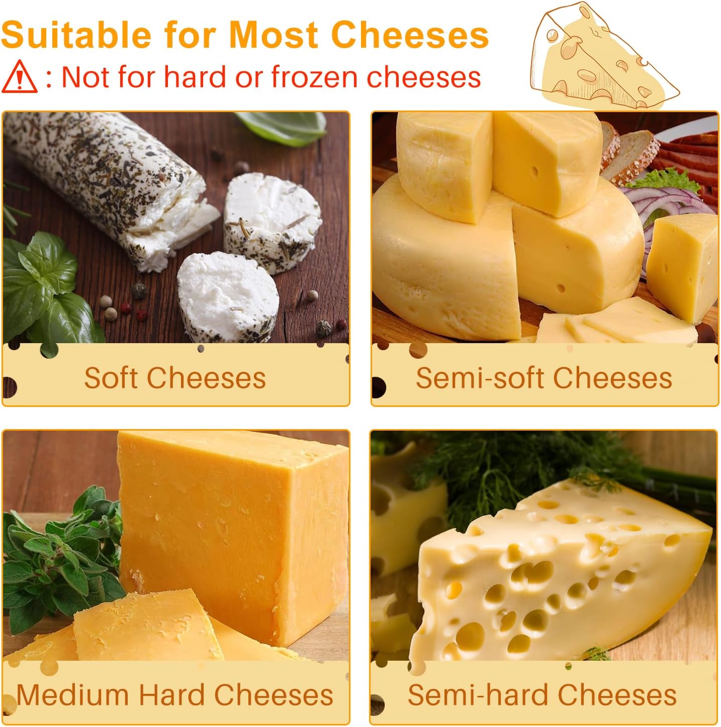 Sopito Cheese Slicer, Stainless Steel Adjustable Thickness Block Cheese Cutter Slicer Board with 16 Replacement Wires