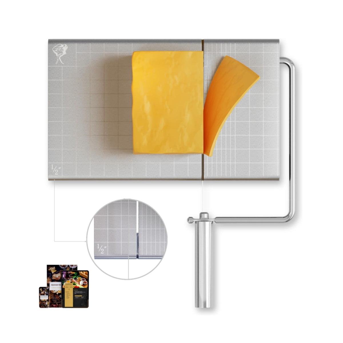 Sopito Cheese Slicer, Stainless Steel Adjustable Thickness Block Cheese Cutter Slicer Board with 16 Replacement Wires